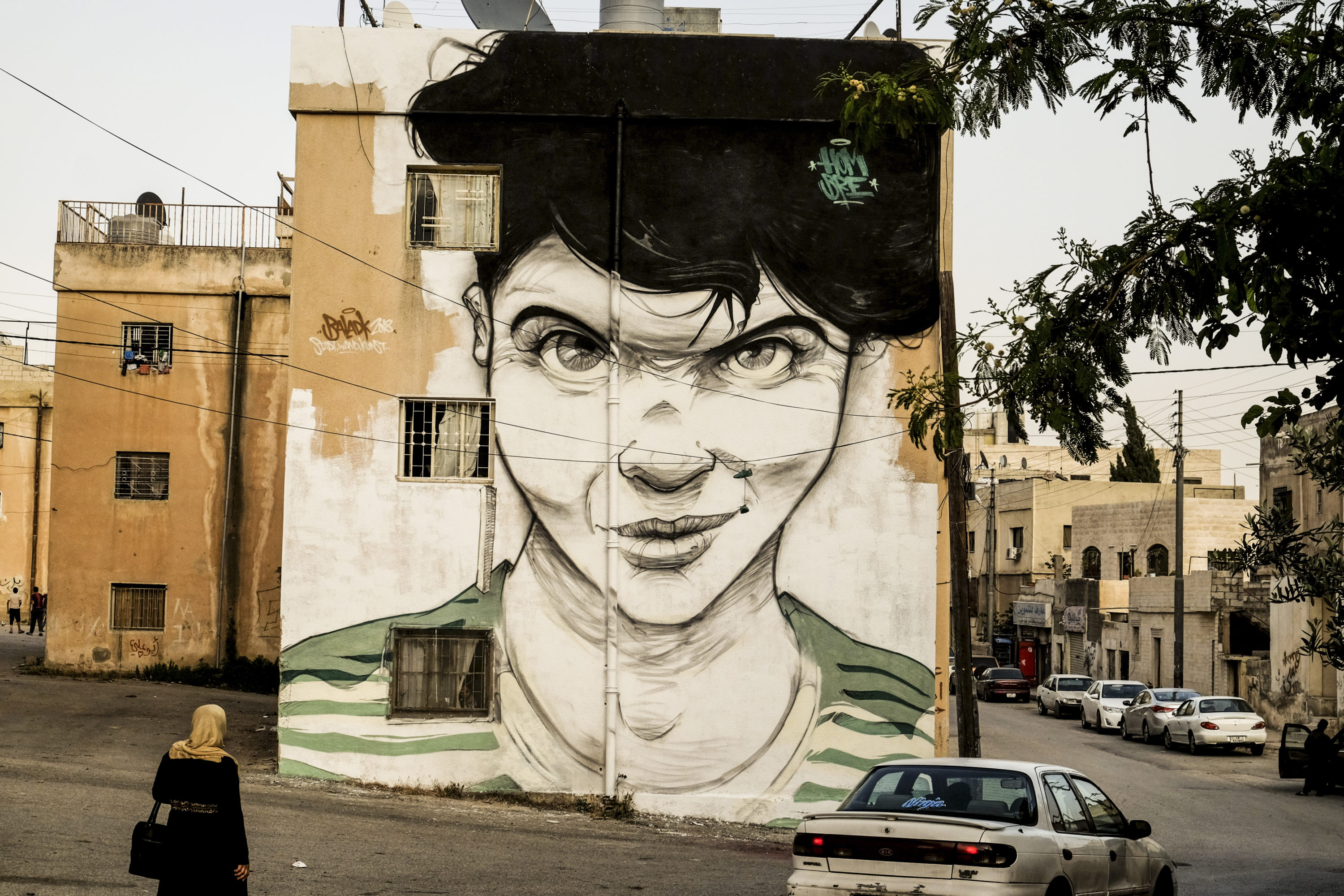 Hombre Stadt.Wand.Kunst Baladk Amman Jordanien